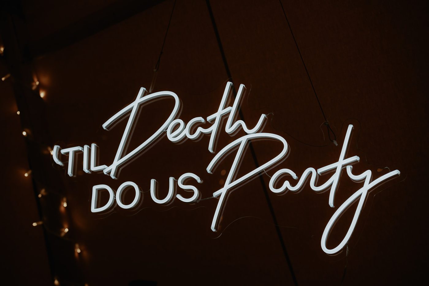 wedding neon sign in tipi, wedding venue hereford, rustic tipi wedding, outdoor wedding ceremony venues, sustainable weddings, unique wedding venues,