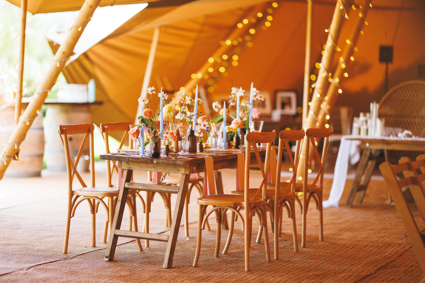 table decor in tipi, wedding tipis, outdoor wedding venues herefordshire, wedding venues west midlands, countryside wedding venues near me, rustic wedding locations